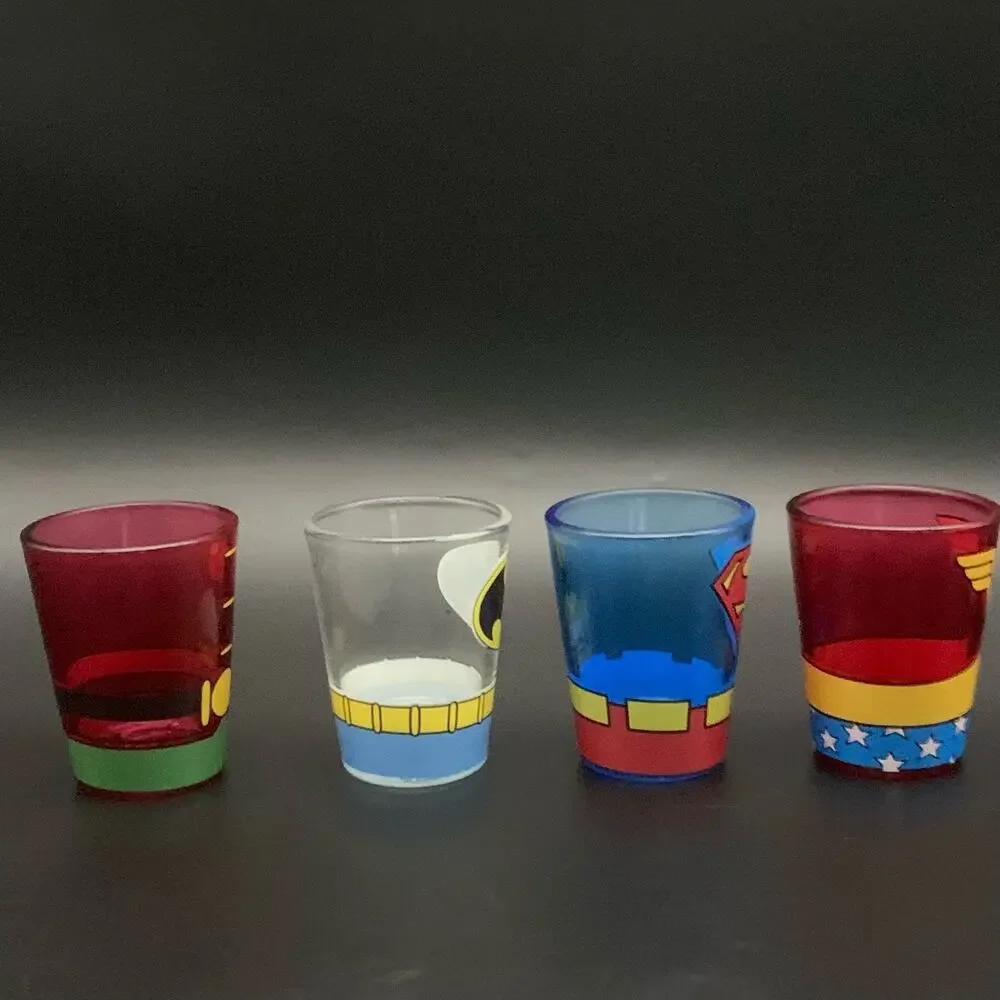 NEW DC Justice League Glassware Set of 4 Shot Glasses 1.5oz Batman Superman